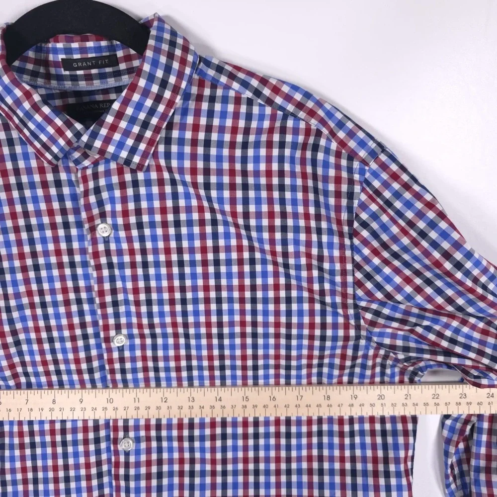 BANANA‎ REPUBLIC 120s SUPIMA COTTON GRANT FIT Plaid Multi Button up Shirt LARGE